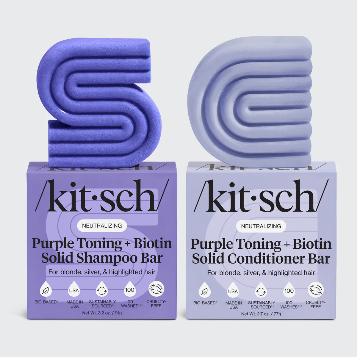 Purple Toning Shampoo & Conditioner Bar Combo for Color-Treated & Grey Hair