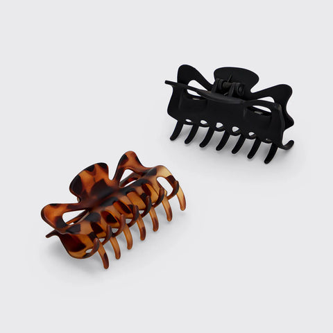 Black & Tort Claw Clips 2pc Set - Large